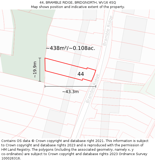 44, BRAMBLE RIDGE, BRIDGNORTH, WV16 4SQ: Plot and title map