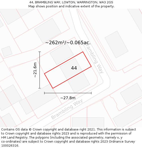 44, BRAMBLING WAY, LOWTON, WARRINGTON, WA3 2GS: Plot and title map