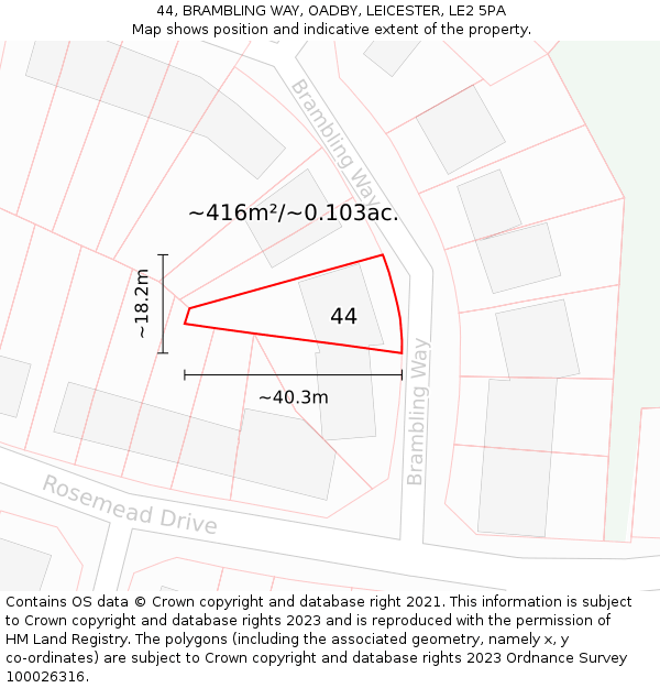 44, BRAMBLING WAY, OADBY, LEICESTER, LE2 5PA: Plot and title map