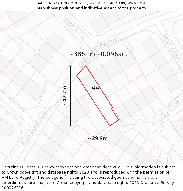 44, BRAMSTEAD AVENUE, WOLVERHAMPTON, WV6 8AW: Plot and title map