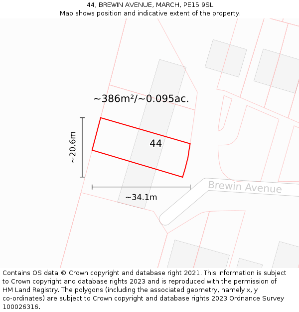 44, BREWIN AVENUE, MARCH, PE15 9SL: Plot and title map