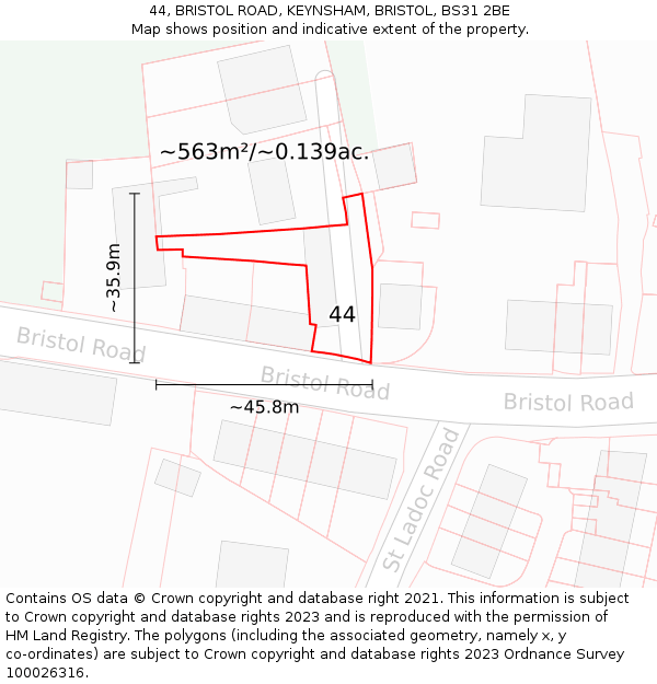 44, BRISTOL ROAD, KEYNSHAM, BRISTOL, BS31 2BE: Plot and title map