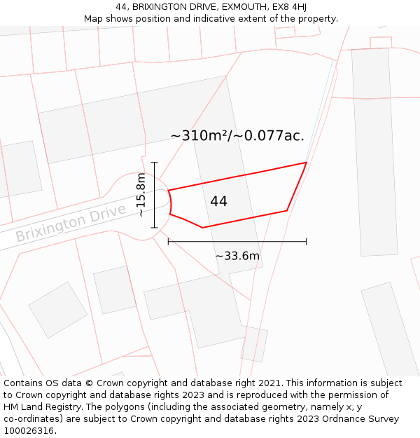 44, BRIXINGTON DRIVE, EXMOUTH, EX8 4HJ: Plot and title map