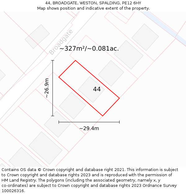 44, BROADGATE, WESTON, SPALDING, PE12 6HY: Plot and title map