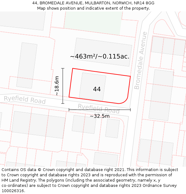 44, BROMEDALE AVENUE, MULBARTON, NORWICH, NR14 8GG: Plot and title map