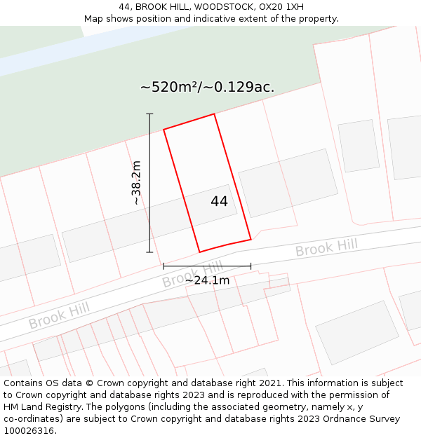44, BROOK HILL, WOODSTOCK, OX20 1XH: Plot and title map