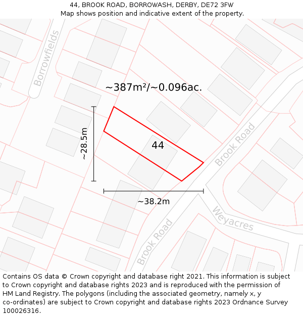 44, BROOK ROAD, BORROWASH, DERBY, DE72 3FW: Plot and title map
