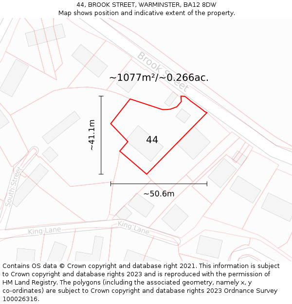 44, BROOK STREET, WARMINSTER, BA12 8DW: Plot and title map