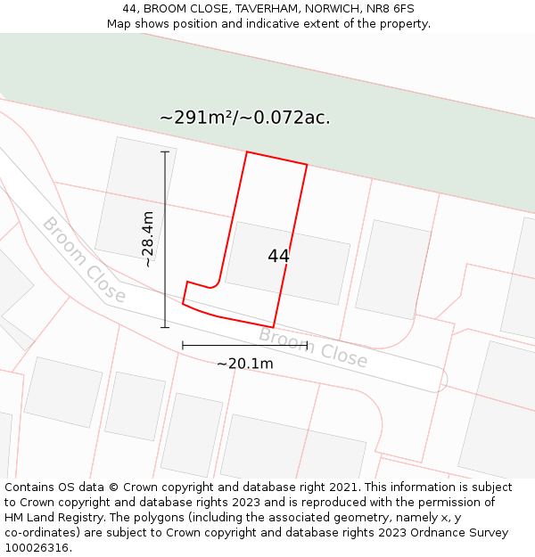 44, BROOM CLOSE, TAVERHAM, NORWICH, NR8 6FS: Plot and title map