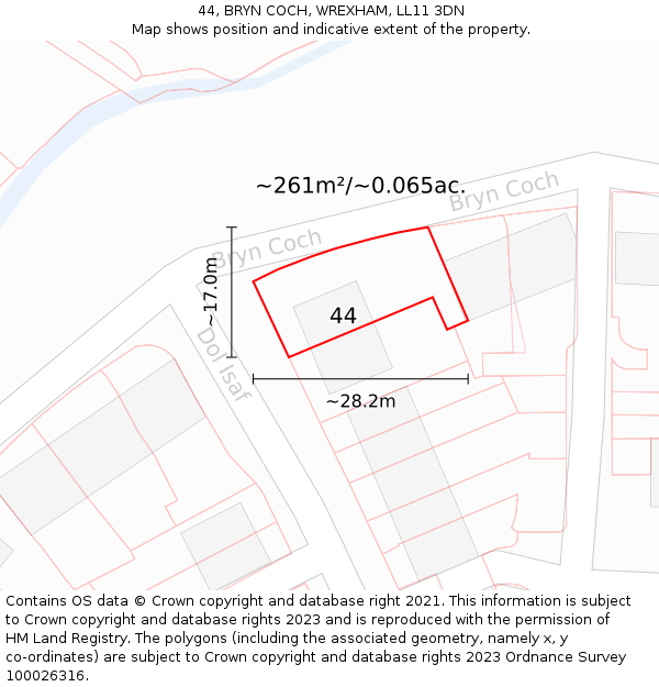 44, BRYN COCH, WREXHAM, LL11 3DN: Plot and title map