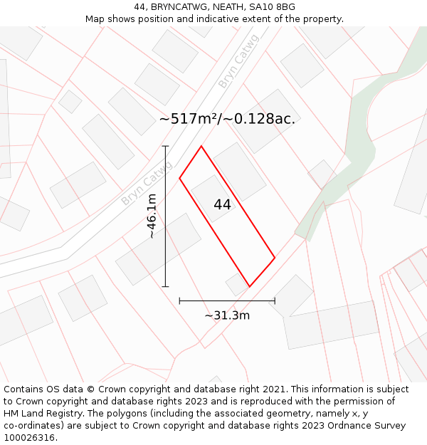 44, BRYNCATWG, NEATH, SA10 8BG: Plot and title map