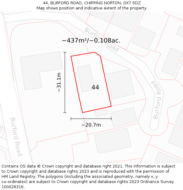 44, BURFORD ROAD, CHIPPING NORTON, OX7 5DZ: Plot and title map