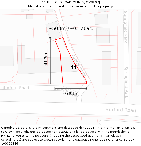 44, BURFORD ROAD, WITNEY, OX28 6DJ: Plot and title map