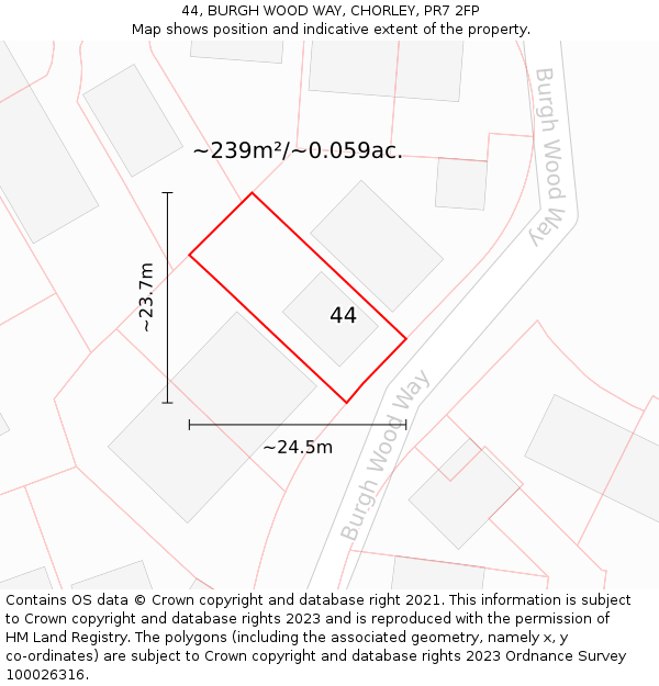 44, BURGH WOOD WAY, CHORLEY, PR7 2FP: Plot and title map