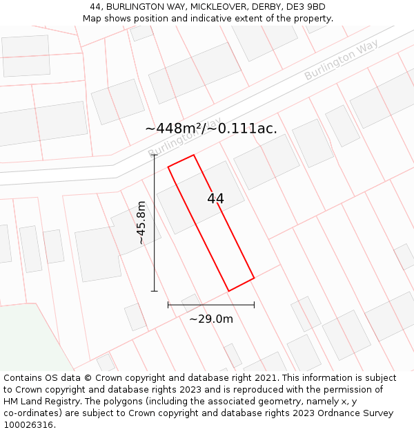 44, BURLINGTON WAY, MICKLEOVER, DERBY, DE3 9BD: Plot and title map