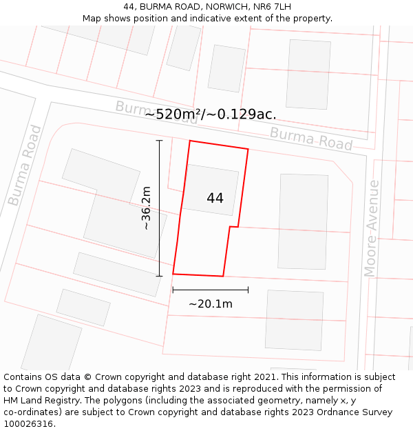 44, BURMA ROAD, NORWICH, NR6 7LH: Plot and title map