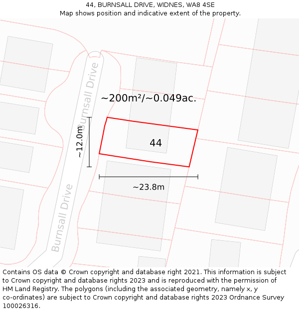 44, BURNSALL DRIVE, WIDNES, WA8 4SE: Plot and title map