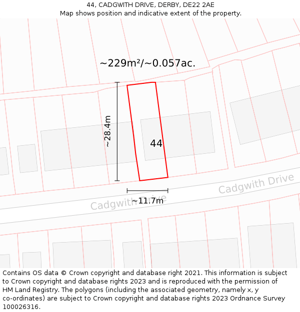 44, CADGWITH DRIVE, DERBY, DE22 2AE: Plot and title map