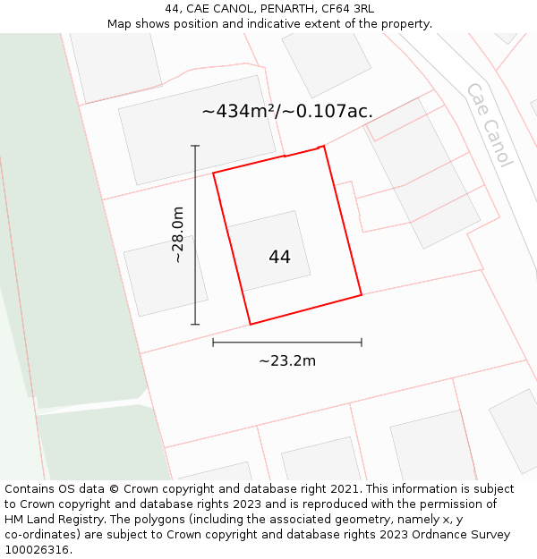 44, CAE CANOL, PENARTH, CF64 3RL: Plot and title map