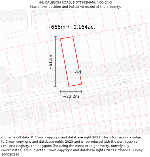 44, CALEDON ROAD, NOTTINGHAM, NG5 2NG: Plot and title map