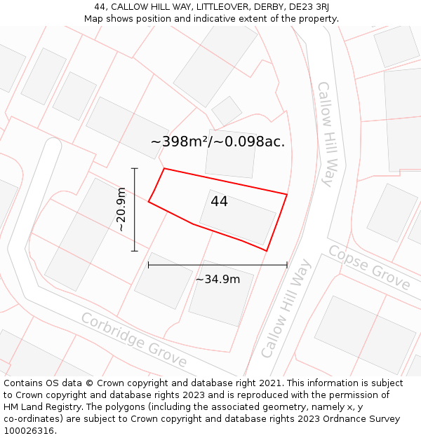 44, CALLOW HILL WAY, LITTLEOVER, DERBY, DE23 3RJ: Plot and title map