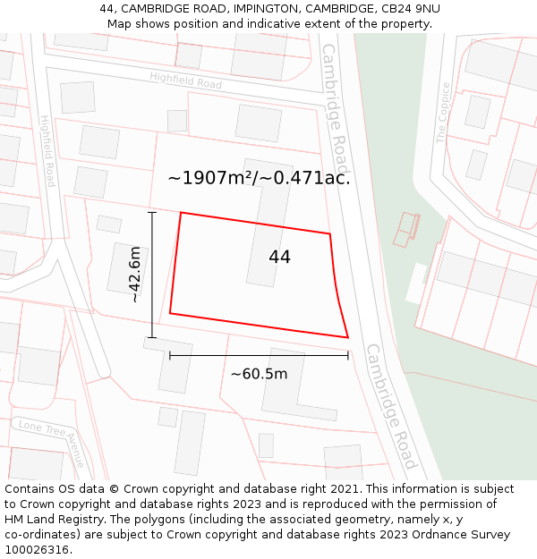 44, CAMBRIDGE ROAD, IMPINGTON, CAMBRIDGE, CB24 9NU: Plot and title map