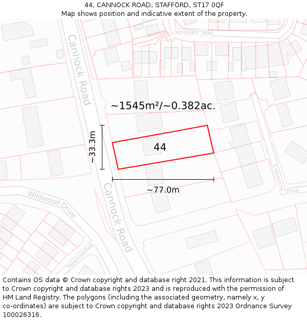 44, CANNOCK ROAD, STAFFORD, ST17 0QF: Plot and title map