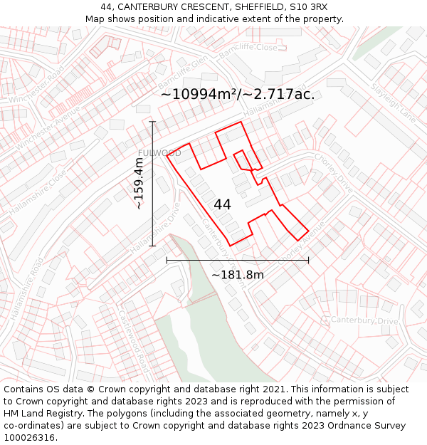 44, CANTERBURY CRESCENT, SHEFFIELD, S10 3RX: Plot and title map