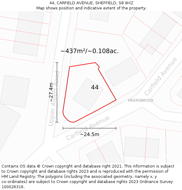 44, CARFIELD AVENUE, SHEFFIELD, S8 9HZ: Plot and title map
