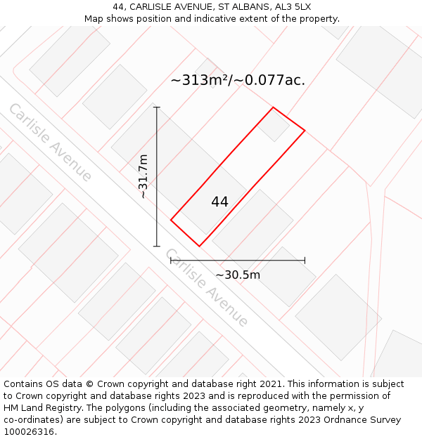 44, CARLISLE AVENUE, ST ALBANS, AL3 5LX: Plot and title map