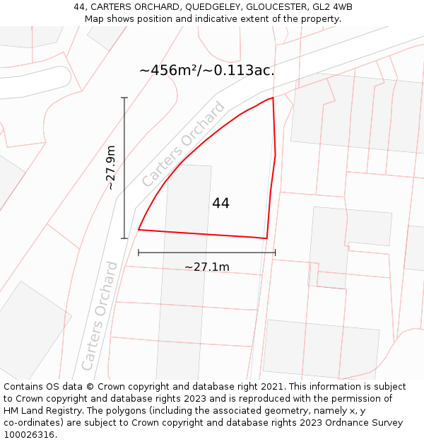 44, CARTERS ORCHARD, QUEDGELEY, GLOUCESTER, GL2 4WB: Plot and title map