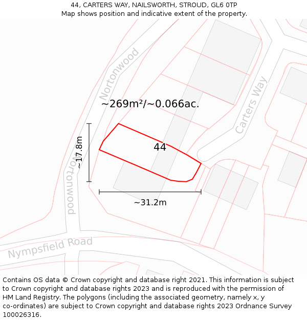 44, CARTERS WAY, NAILSWORTH, STROUD, GL6 0TP: Plot and title map