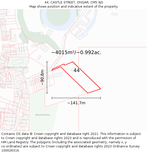 44, CASTLE STREET, ONGAR, CM5 9JS: Plot and title map