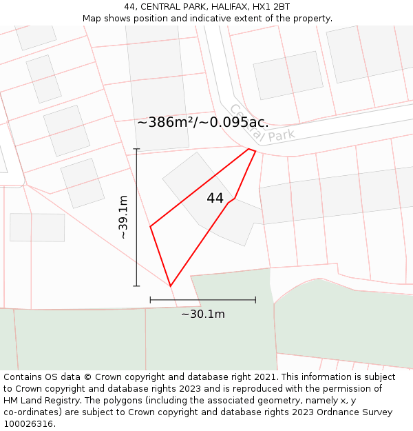 44, CENTRAL PARK, HALIFAX, HX1 2BT: Plot and title map