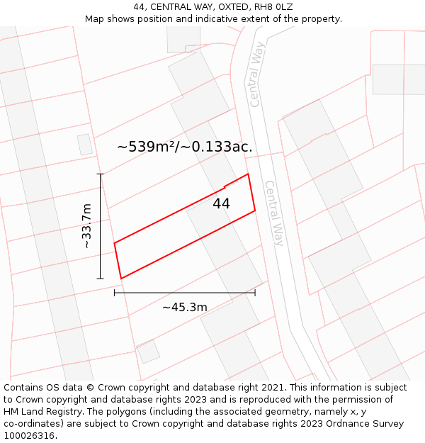 44, CENTRAL WAY, OXTED, RH8 0LZ: Plot and title map