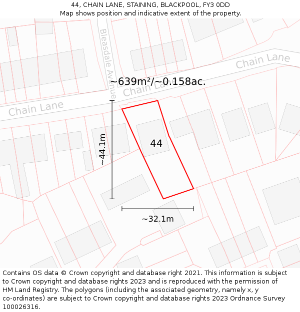 44, CHAIN LANE, STAINING, BLACKPOOL, FY3 0DD: Plot and title map
