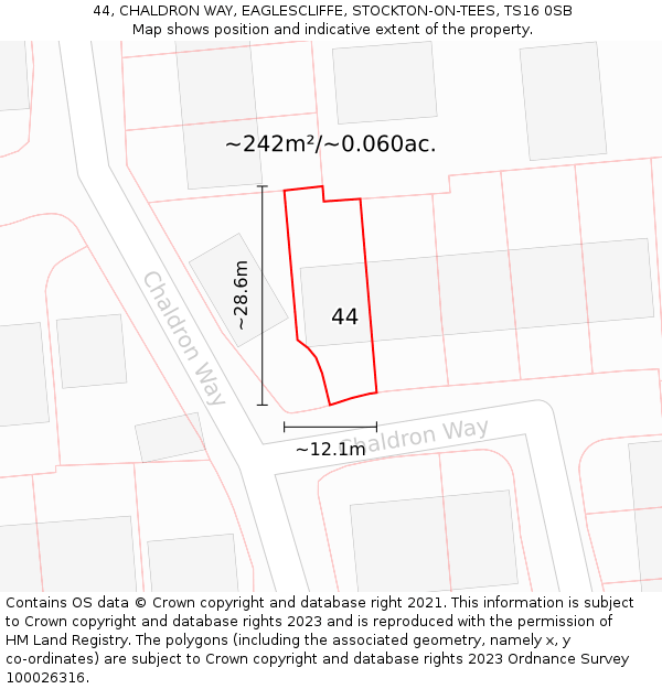 44, CHALDRON WAY, EAGLESCLIFFE, STOCKTON-ON-TEES, TS16 0SB: Plot and title map