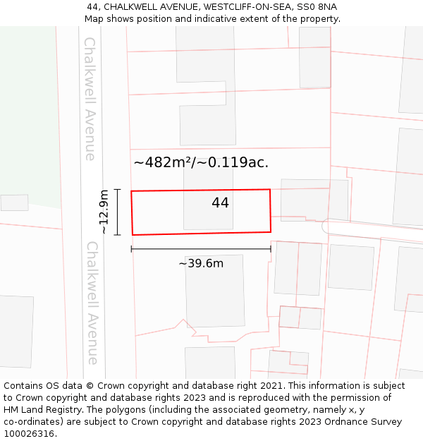 44, CHALKWELL AVENUE, WESTCLIFF-ON-SEA, SS0 8NA: Plot and title map