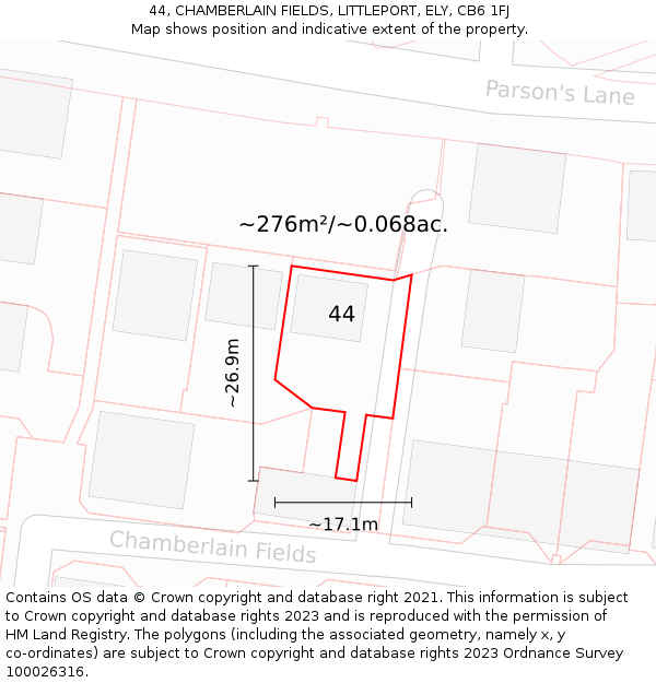44, CHAMBERLAIN FIELDS, LITTLEPORT, ELY, CB6 1FJ: Plot and title map