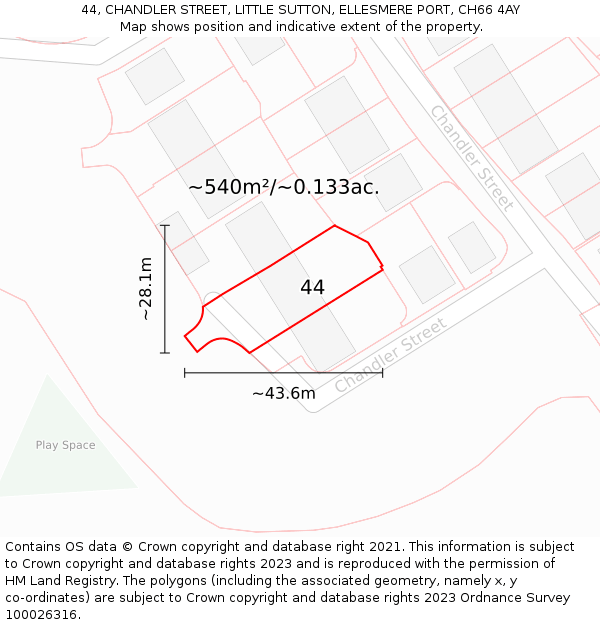 44, CHANDLER STREET, LITTLE SUTTON, ELLESMERE PORT, CH66 4AY: Plot and title map