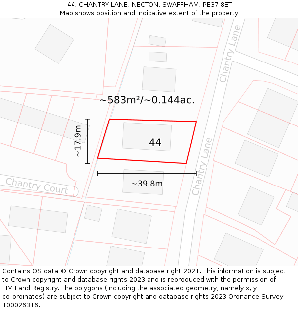 44, CHANTRY LANE, NECTON, SWAFFHAM, PE37 8ET: Plot and title map