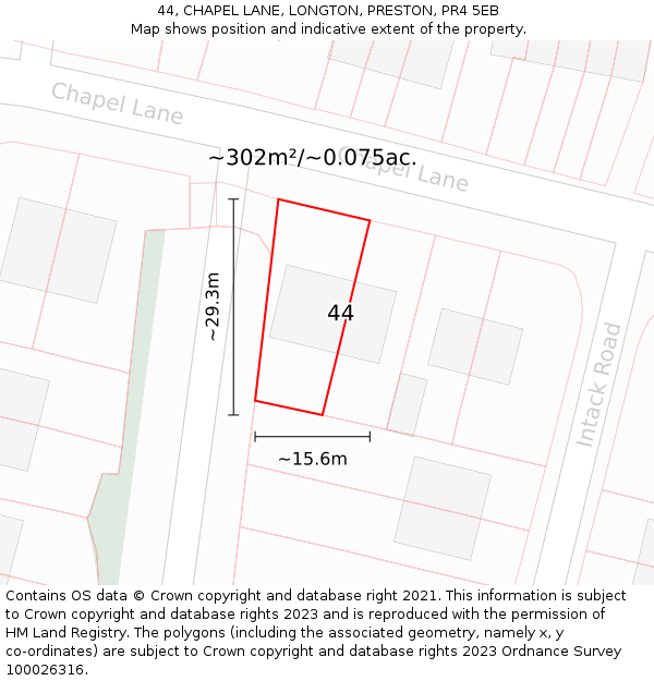 44, CHAPEL LANE, LONGTON, PRESTON, PR4 5EB: Plot and title map