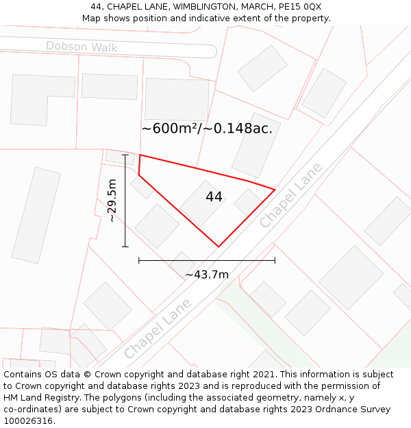 44, CHAPEL LANE, WIMBLINGTON, MARCH, PE15 0QX: Plot and title map