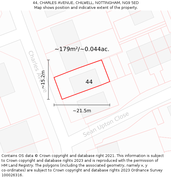 44, CHARLES AVENUE, CHILWELL, NOTTINGHAM, NG9 5ED: Plot and title map