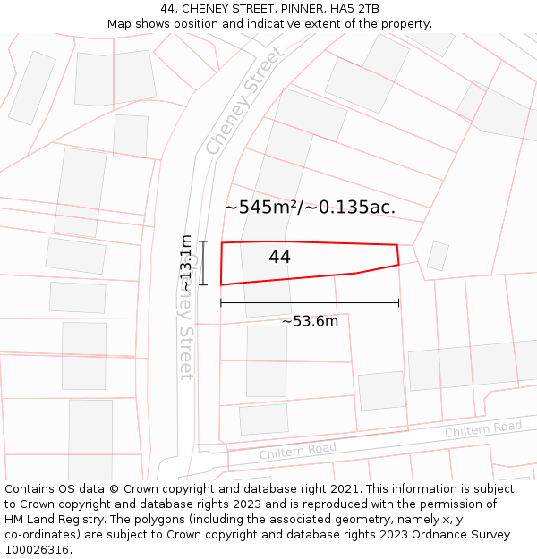 44, CHENEY STREET, PINNER, HA5 2TB: Plot and title map