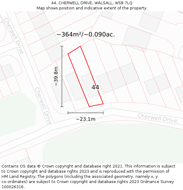 44, CHERWELL DRIVE, WALSALL, WS8 7LQ: Plot and title map