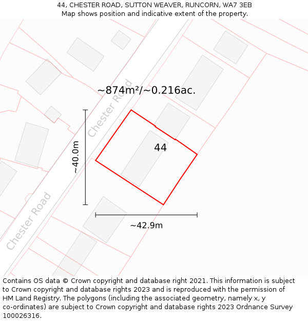 44, CHESTER ROAD, SUTTON WEAVER, RUNCORN, WA7 3EB: Plot and title map