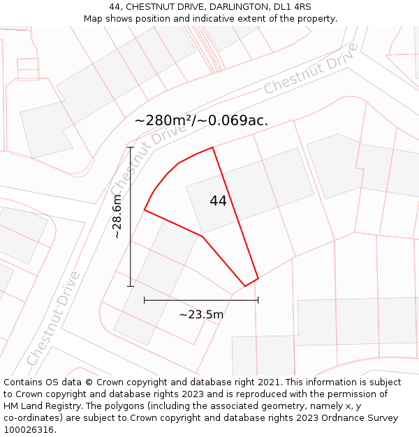 44, CHESTNUT DRIVE, DARLINGTON, DL1 4RS: Plot and title map