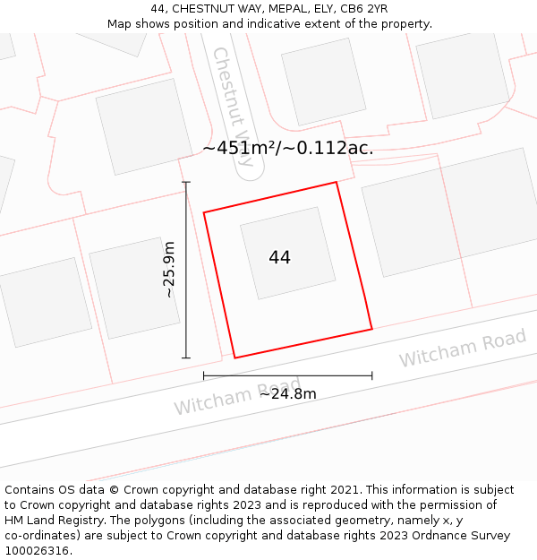 44, CHESTNUT WAY, MEPAL, ELY, CB6 2YR: Plot and title map