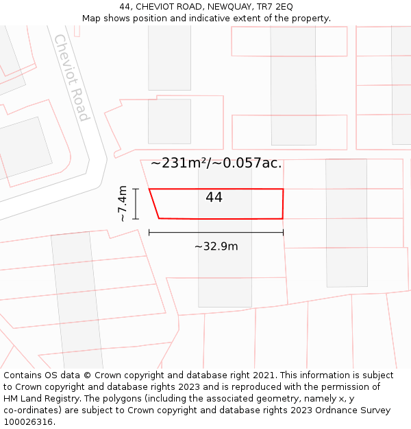 44, CHEVIOT ROAD, NEWQUAY, TR7 2EQ: Plot and title map